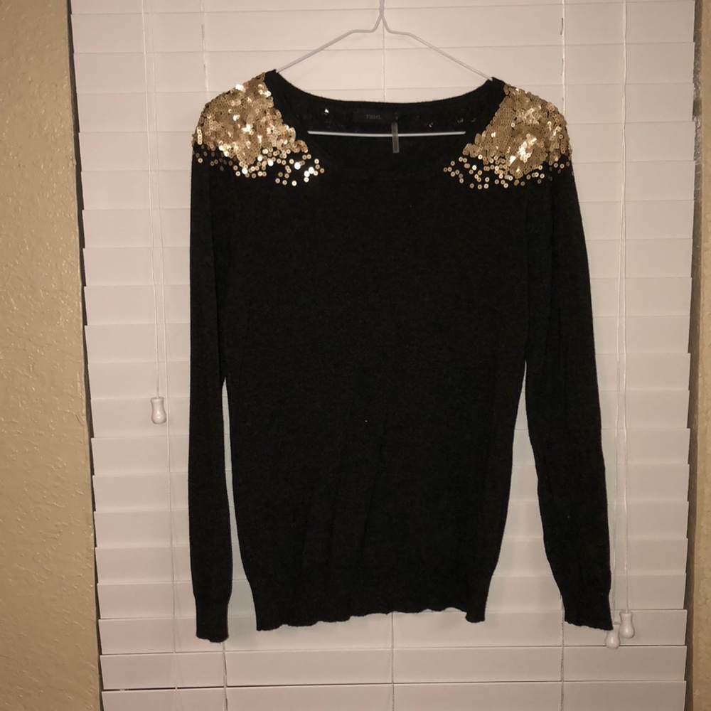 Gray Sweater with Gold Sequins